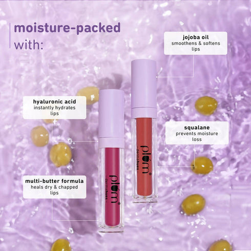 Plum Glassy Glaze Lip Lacquer 3in1 Lipstick + Lip Balm + Gloss 04 Blushing Babe